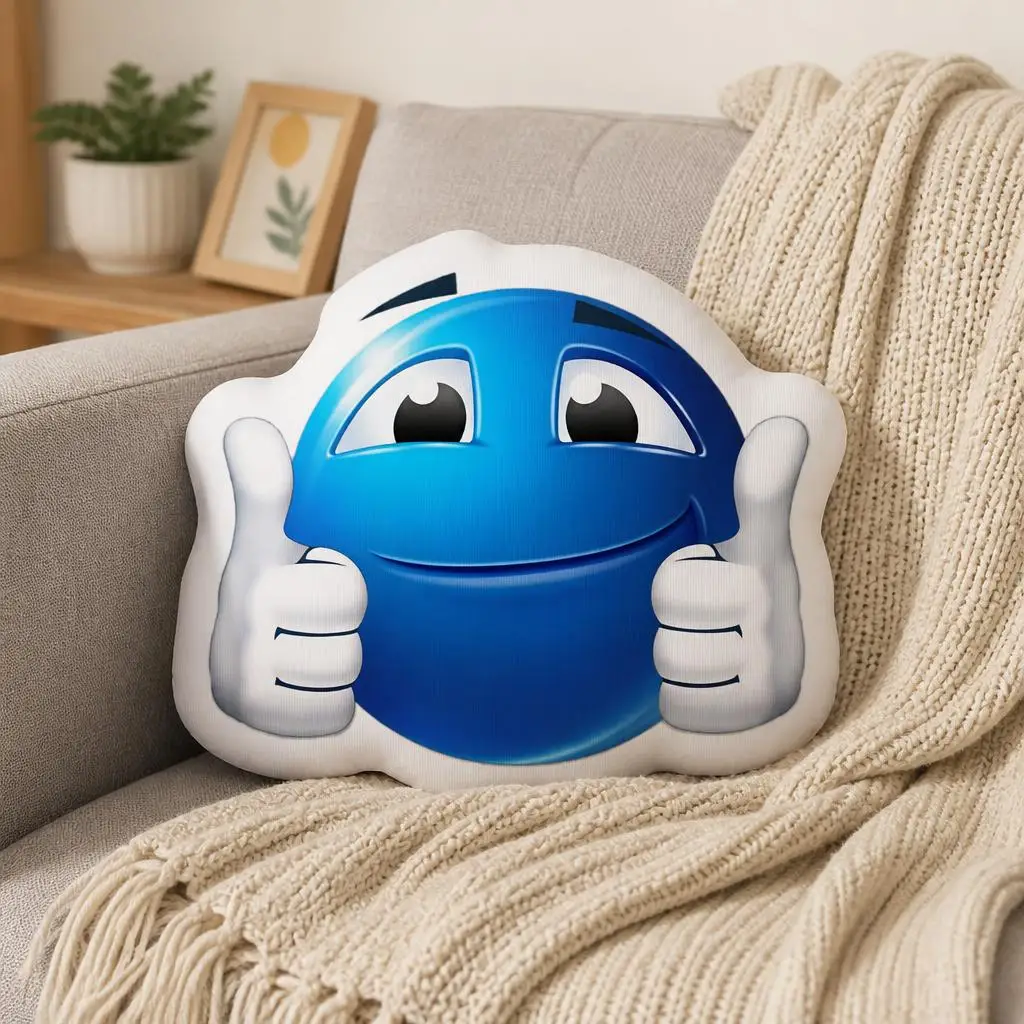 Blue Double Thumbs Up Emoji Shaped Stuffed Pillow Smile Face Cushion Throw Pillow Sofa Home Decor Positive Encouragement Gift