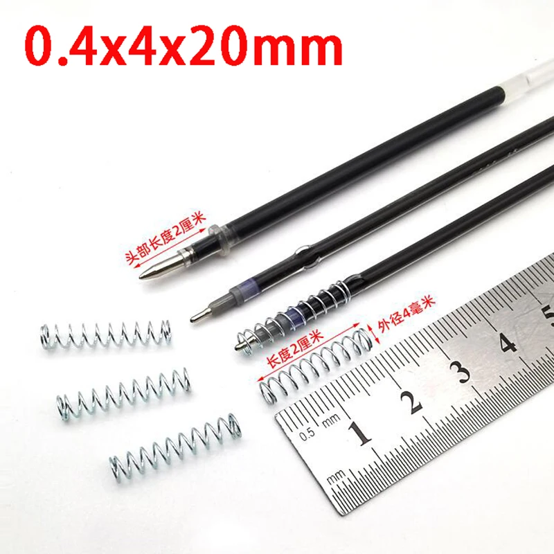 100PCS Ball Point Pen Spring Galvanized Ballpoint Pen Refill Steel Small Compression Springs 0.4*4*20mm