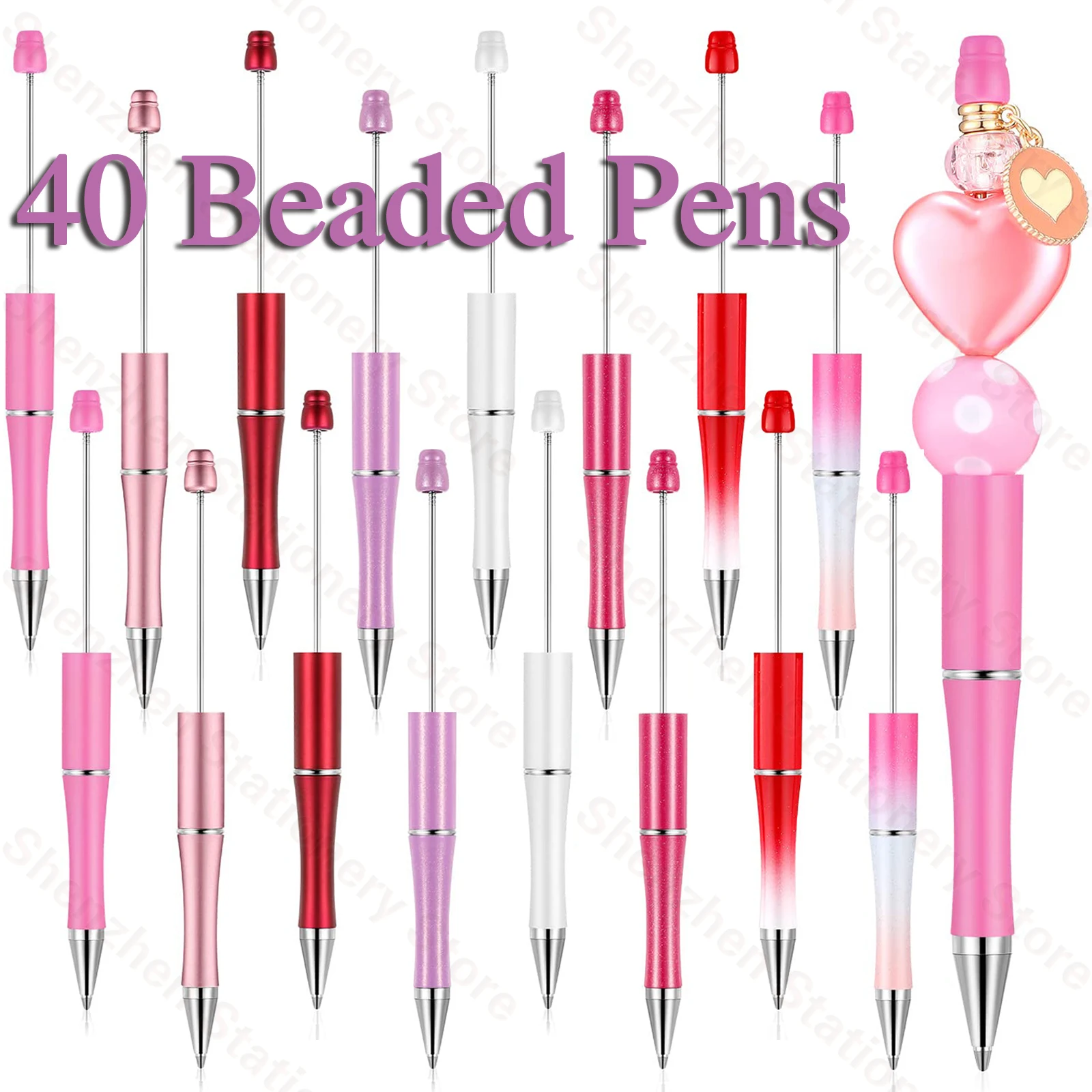 40Pcs Bead Pens Wholesale Plastic Beaded Pen Beadable Pen DIY Gift for Student Office Supplies