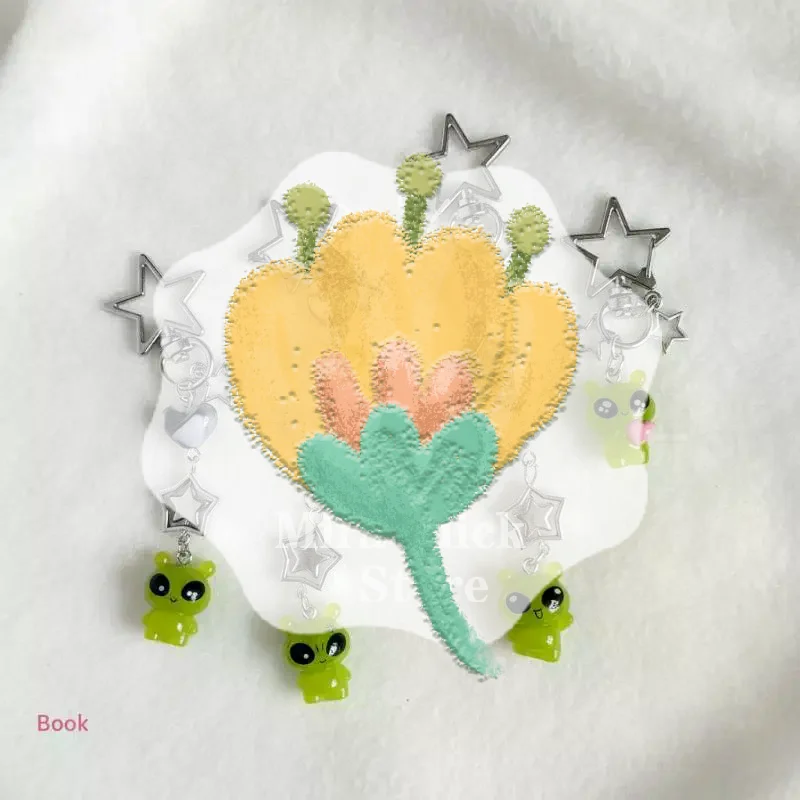 Cute Green Alien Keychains With Hollow Star Clasp Music Note Guitar Charms