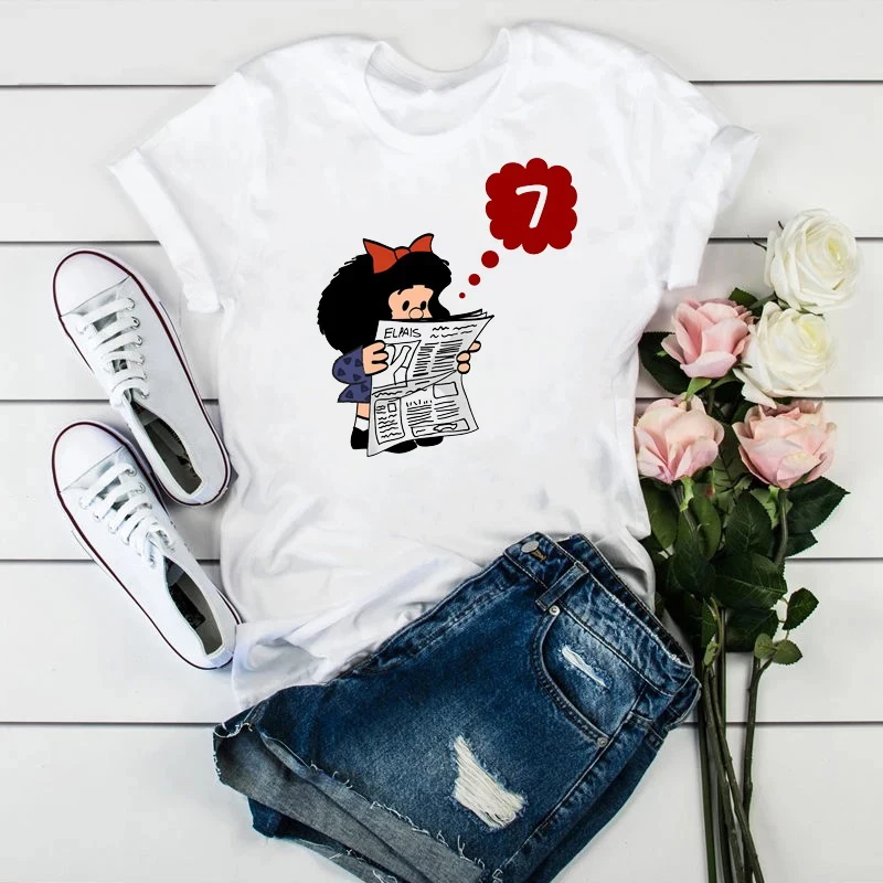تيشيرت كاواي نسائي كرتوني ، تيشيرت مافالدا بأكمام قصيرة للفتيات ، ملابس Y2K ، ملابس الشارع ، بلوزة برسومات مانجا بيضاء ، الصيف