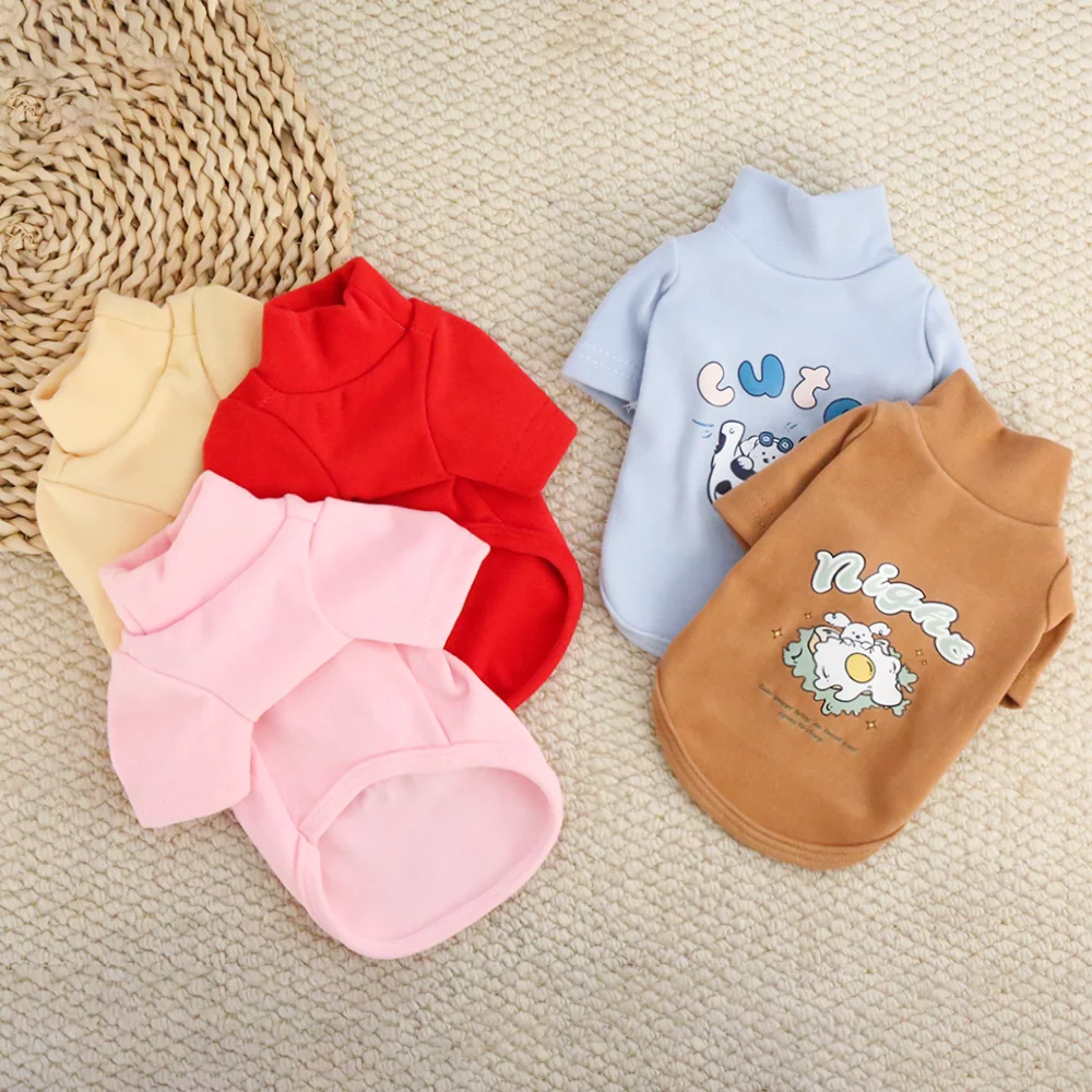 Pet plush high neck warm base shirt, autumn and winter cartoon thick hoodie, dog outdoor clothes