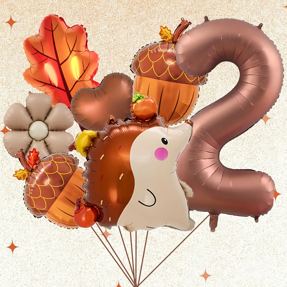 7 Stück Herbst Tannenzapfen Igel Ballon Set 32 Zoll Braun Nummer 1-9 Geburtstagsballon Thanksgiving Party Dekoration Foto Requisiten – Detail 4