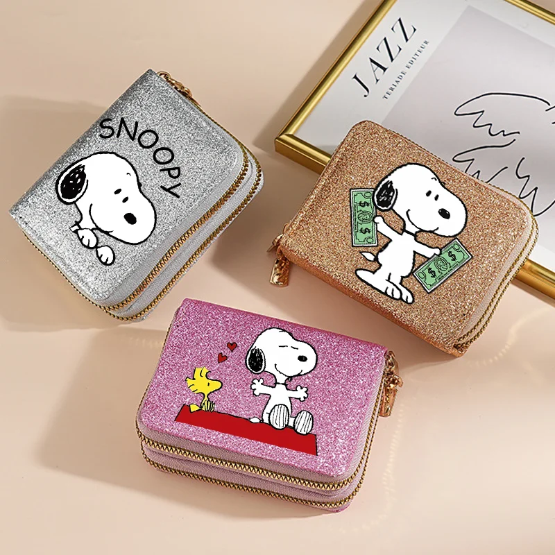 Snoopys Coin Purse Cartoon Anime Credit Card Holder Passport PU Wallet ID Cards Cover Bag Kids Fashion Men Woman Birthday Gift