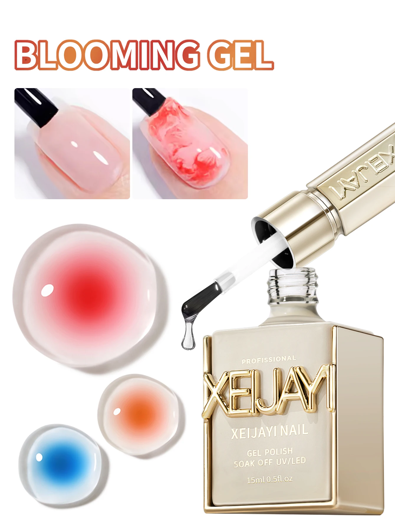 XEIJAYI 1 قطعة 15 مل جل مزهر للأظافر، معطف مطاطي شفاف يدوم طويلاً LED UV لتقوية الأظافر عالي اللمعان من الجل للأظافر #2