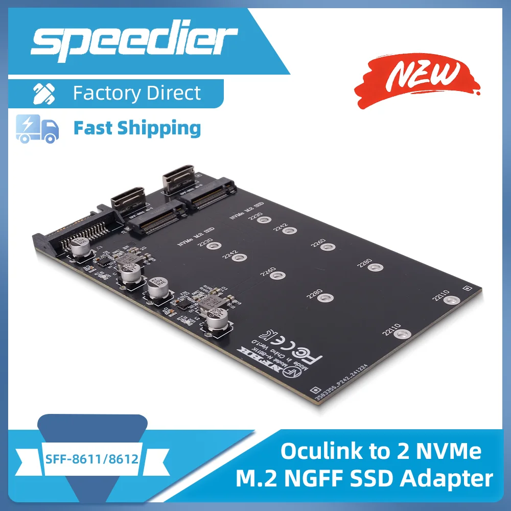 

Riser SFF-8611 SFF-8612 Oculink To 2 Ports NVMe M.2 NGFF SSD Adapter Card Expansion