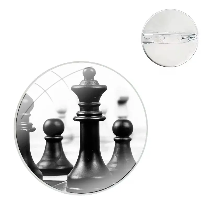 Pins Badge Metal Brooches For Clothes Backpack Decoration gift Black and white chess board