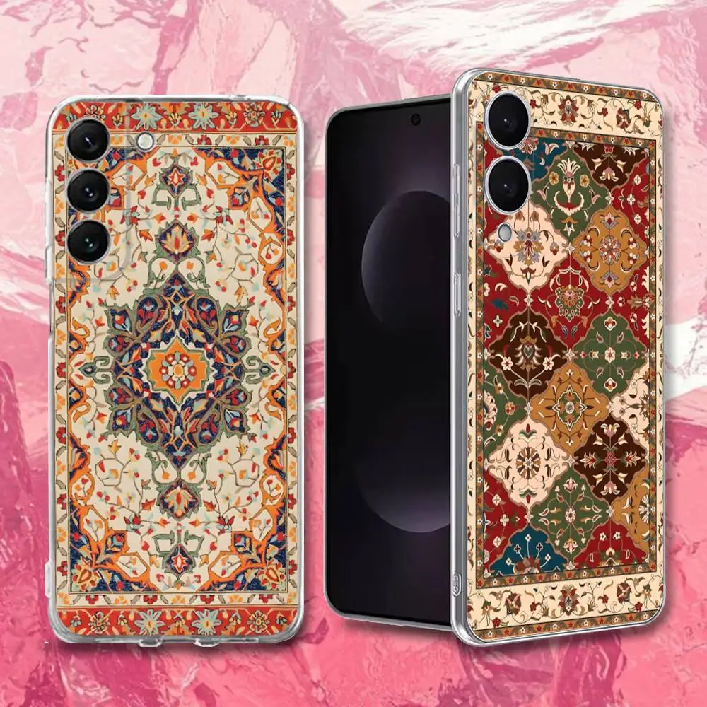 

Persian Carpet Floral Art Phone Case For Samsung S30,23,21,22,20, FE,Lite,S10,9,8,7 PIus Note20ultra Transparent Soft