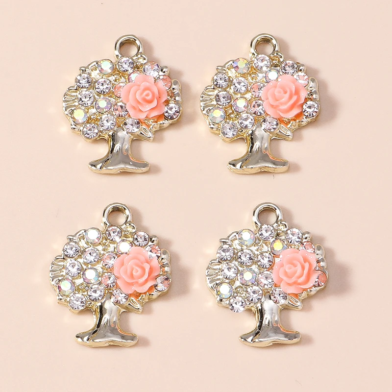 Leslie 10 Stück Exquisite Zirkon Glänzende Kristall-Rosen-Lebensbaum-Anhänger für Halsketten DIY Hochzeitsschmuck Zubehör – Detail 7