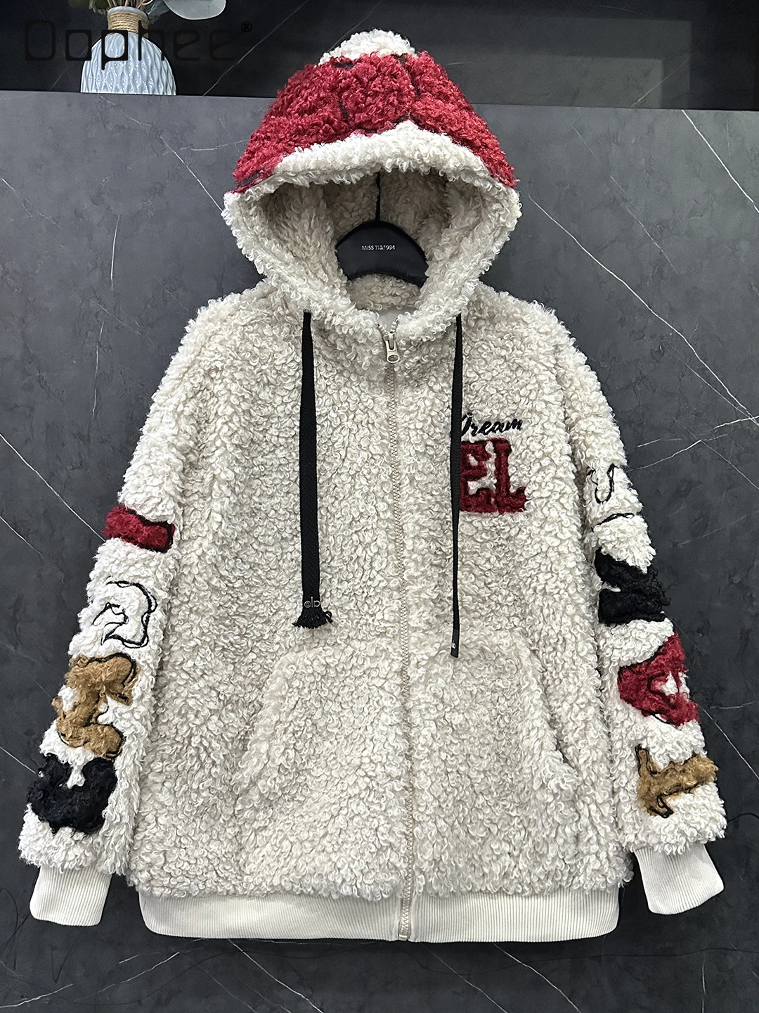 

Hoodie Coat 2025 Winter New Heavy Craft Cartoon Lamb Wool Hooded Cardigan Coat for Women Loose Casual Sweet Top Coat Women