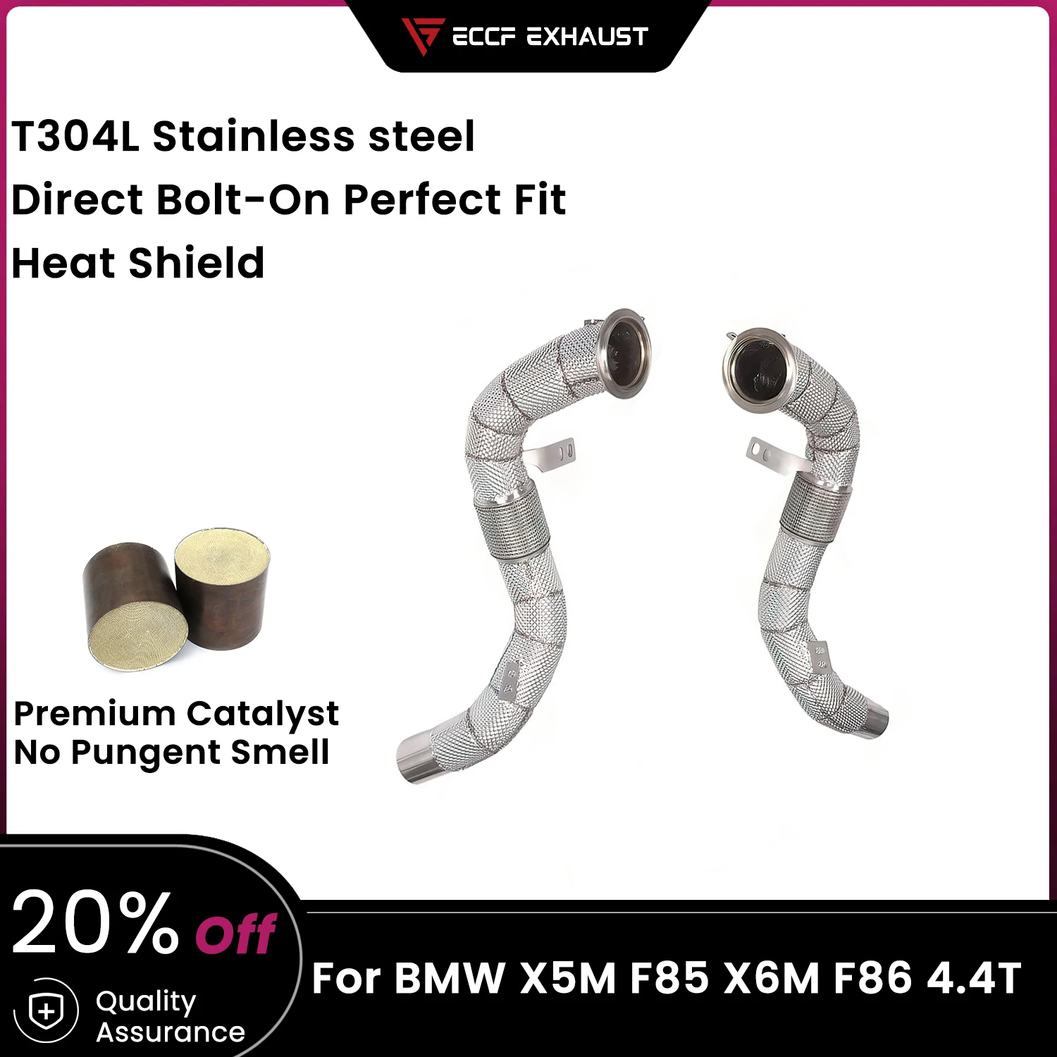 

High Flow Downpipe with Heat Shield ECCF for BMW X5M F85 X6M F86 4.4T Performance Upgrade