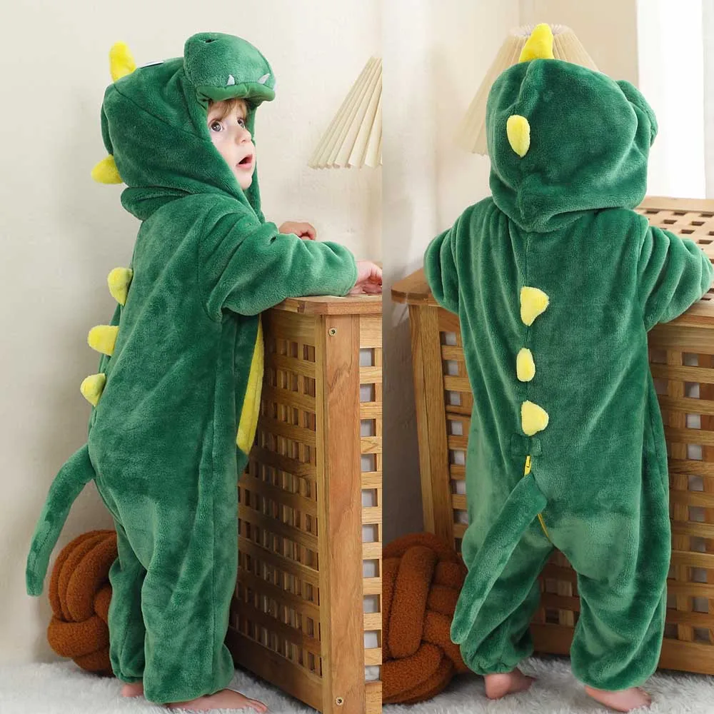 Baby Girls Onesie Kigurumi Dinosaur Unicorn Lion Animal Cosplay Costume Winter Flannel Jumpsuit 1 to 4 Years Kids Boys Pajamas