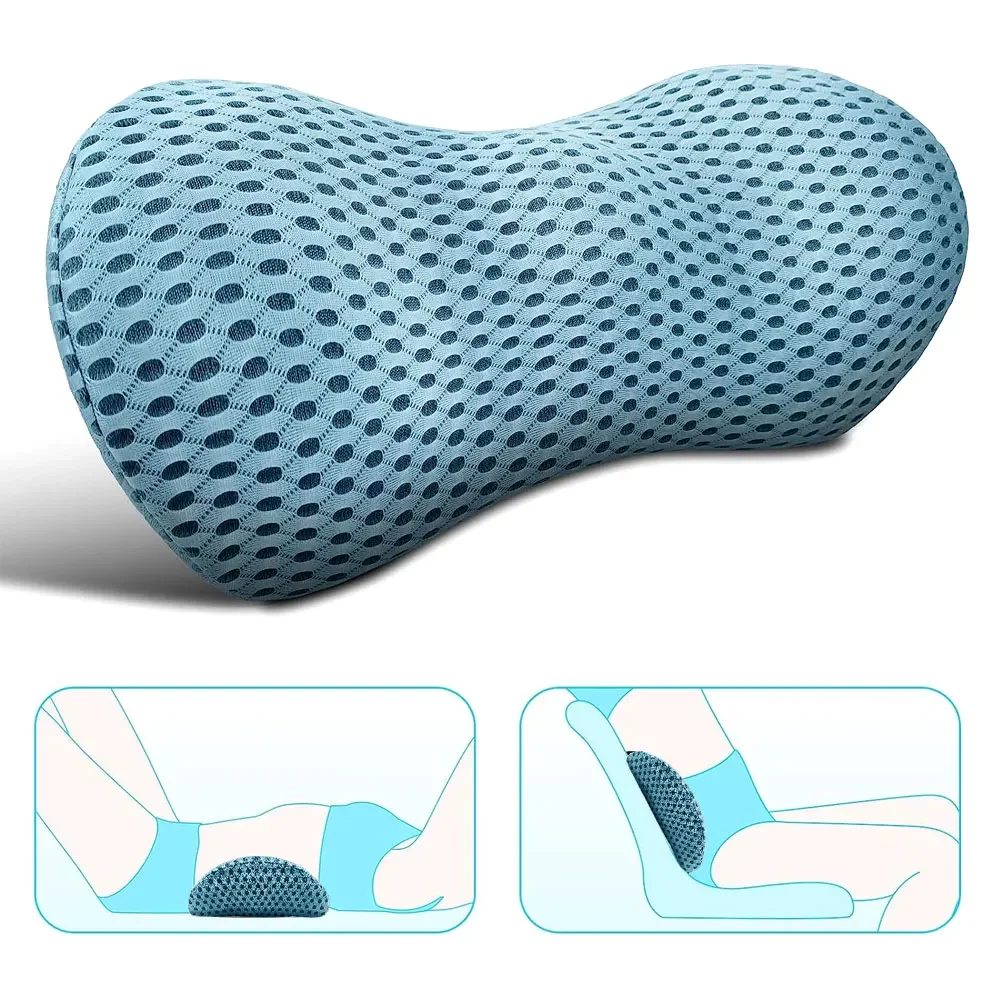 Ventilated Mesh Lumbar Pillow, Slow Rebound Memory Foam Back Support Cushion, S Curve Design for Lower Back Pain Relief in Cars