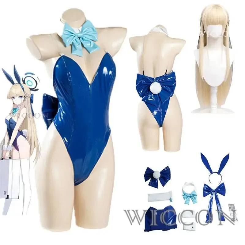az15Blue Archive Asuma Toki Cosplay Costume Wigs Halos Sexy Bunny Jumpsuit Kawaii Women Girls Halloween Party Sui