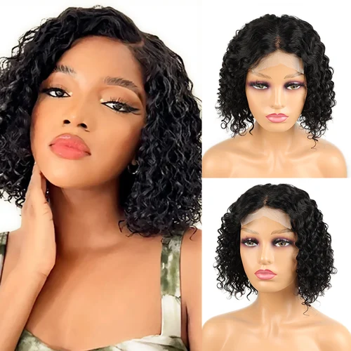 Imagen 1 del producto Peluca de cabello humano BHF rizado de onda profunda con encaje Frontal Bob peluca con malla Frontal Bob corto con ondas de agua prearrancada para mujeres negras