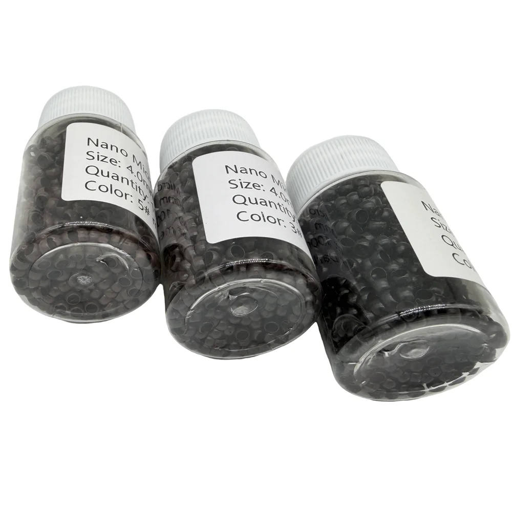 3000 Stück/Lot 4,0*2,7*2,5 mm Schwarze Nano-Mikroringe Kupfer-Mikroperlen für Nano-Ring-Haarverlängerungen 7 Farben auf Lager – Detail 1