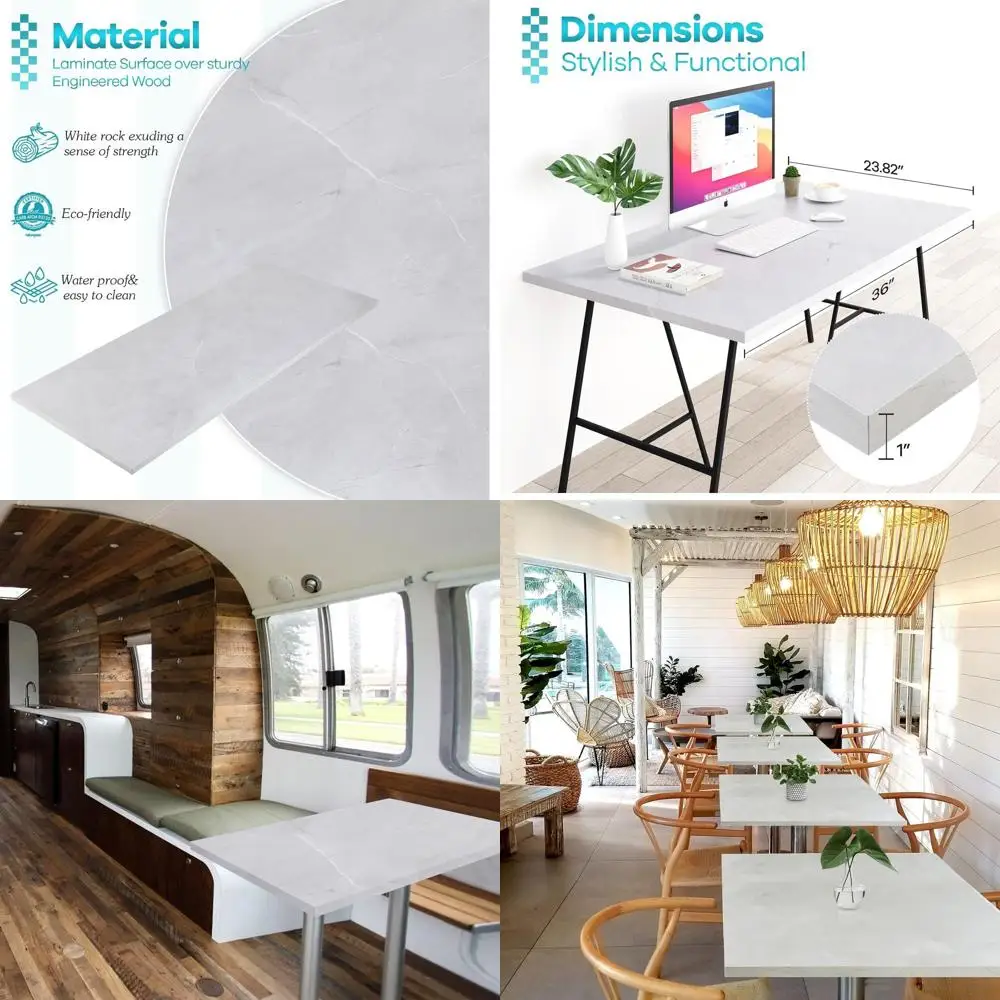 

Цельная деревянная столешница для стола 36x24 дюйма, опция двойного стола, 1 толстая белая столешница с эффектом камня для дома или офиса