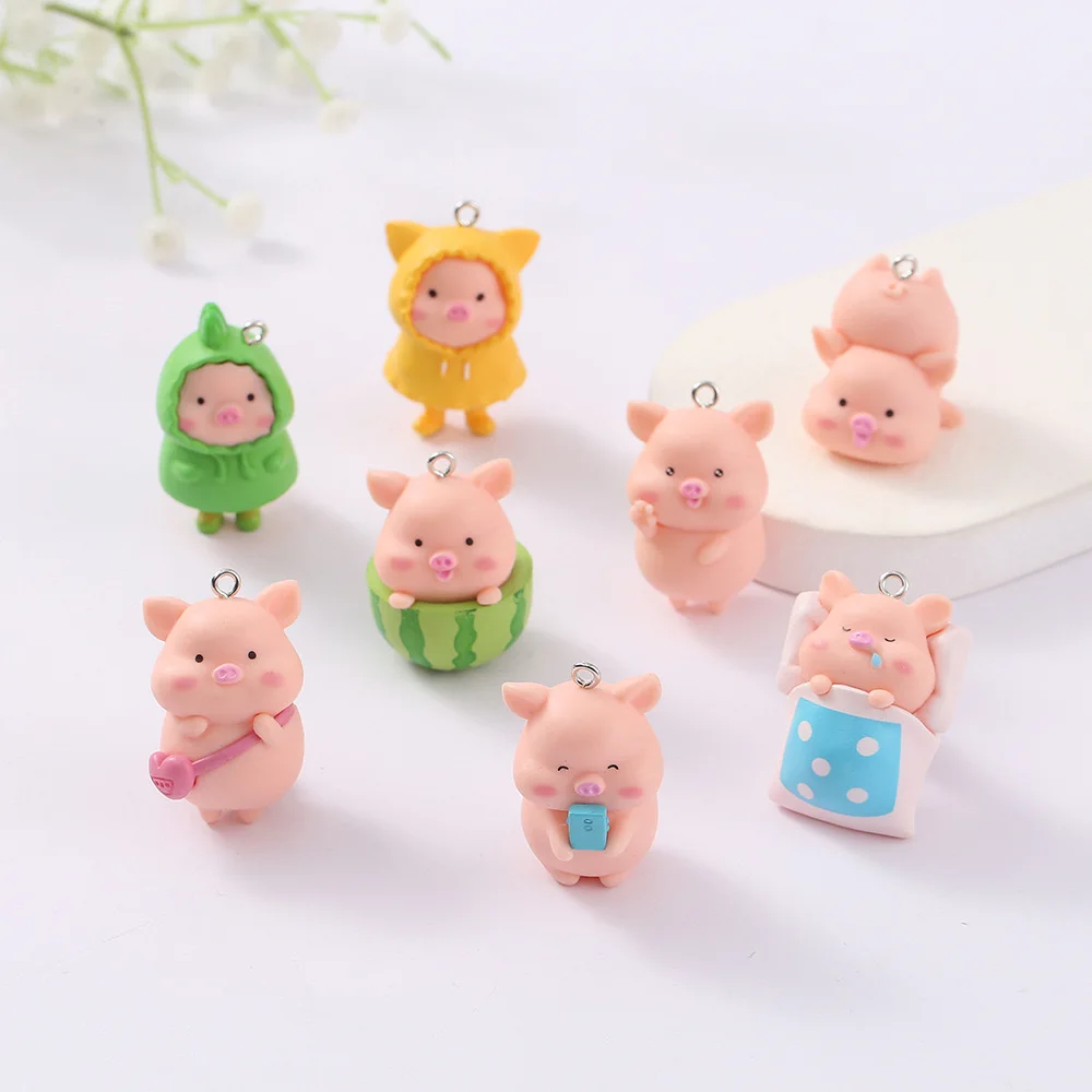 10pcs 3D Cute Pig Charms  Resin Miniature Crafts Pendant For Making Diy Bracelet Necklace Earrings Keychain Accessories