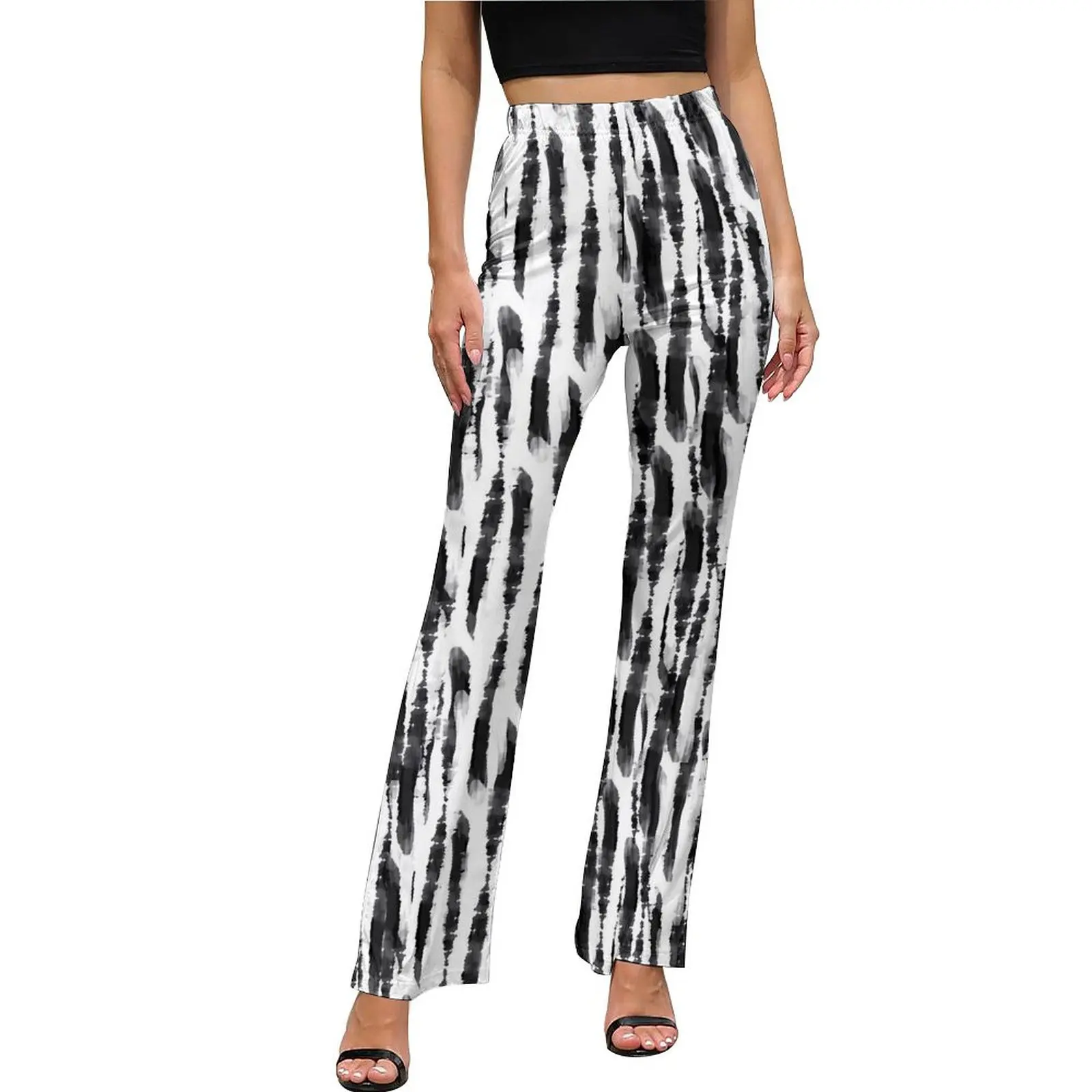 

White And Black Tie Dye Pants Abstract Print High Waisted Home Flare Trousers Daily Custom Streetwear Pants Birthday Present