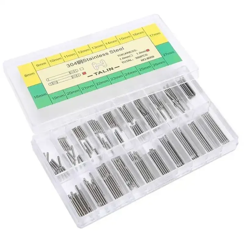 300 Stück 1,0/1,1 mm/1,2 mm Edelstahl-Uhrenarmband, Armband, Rohr, Reibungsstange, Verbindungsstifte, Ersatz-Uhrenreparatur-Zubehör