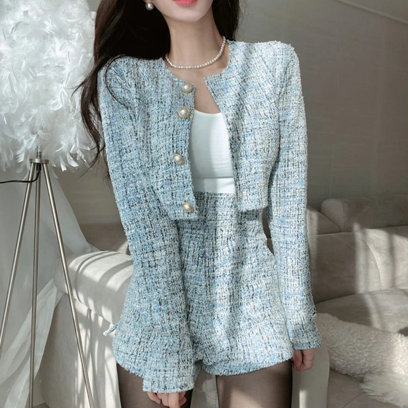 Chic perle boutonné rond Ne ort Jaet taille haute jambe large ort pantalon ensemble pour les femmes Faionable automne coton costume