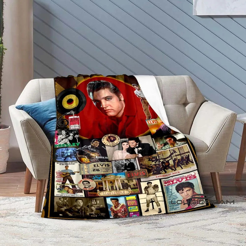 3D Retro Print E-Elvis Presley Star Blanket Portable Flannel Blanket Soft and Comfortable Customizable Holiday Gift