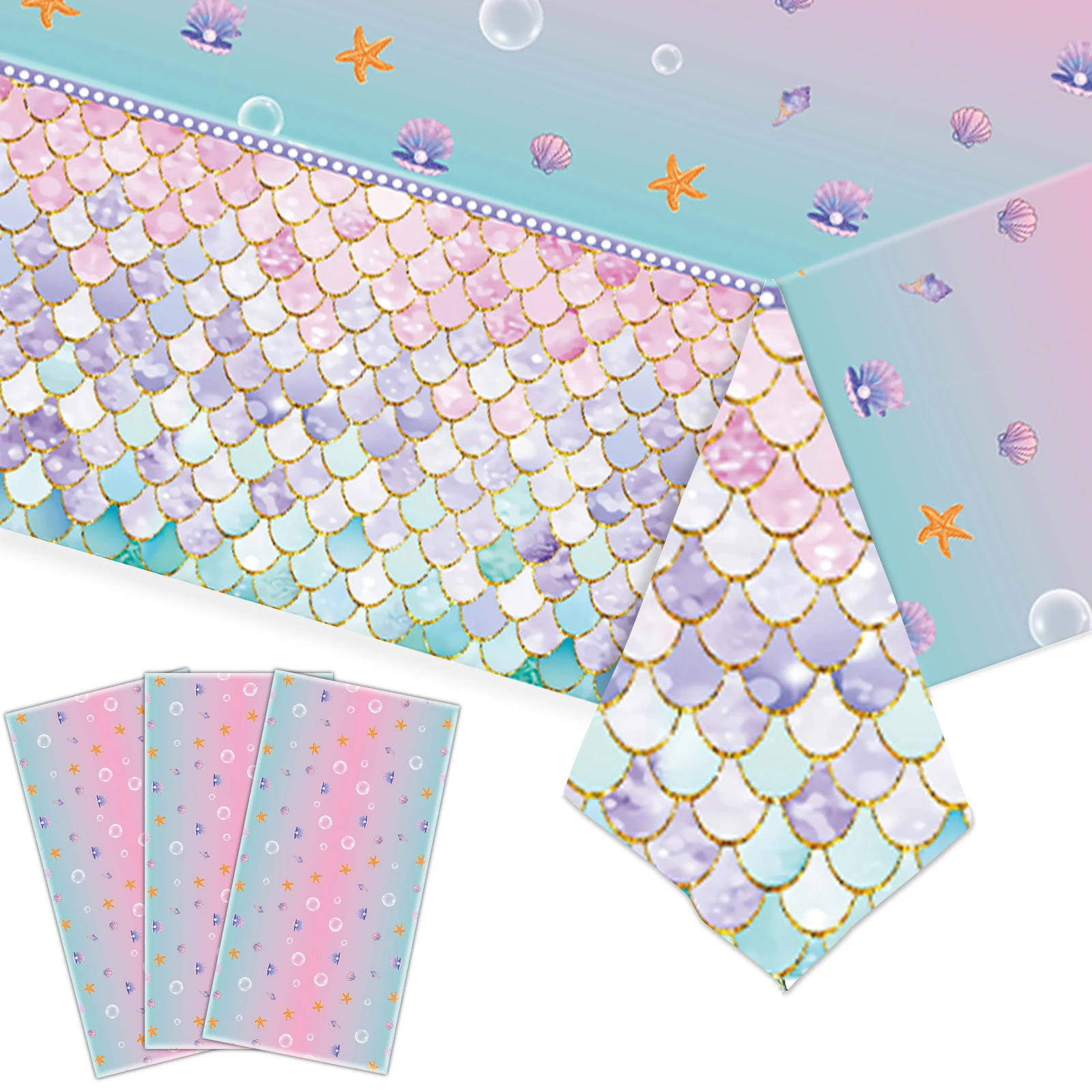 Table Cloth Disposable - 1pcs Mermaid Shell Scale Tablecloth 130X220CM