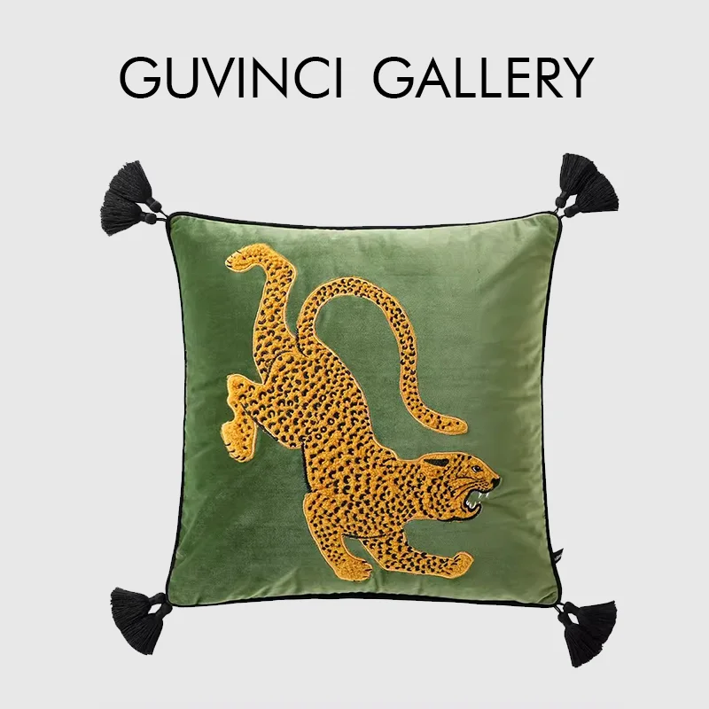 GUVINCI Exoticism Style Home Decor Cushion Covers Luxury Panthera Leopard Appliqued Embroidery Pillowcase For Balcony Patio Sofa