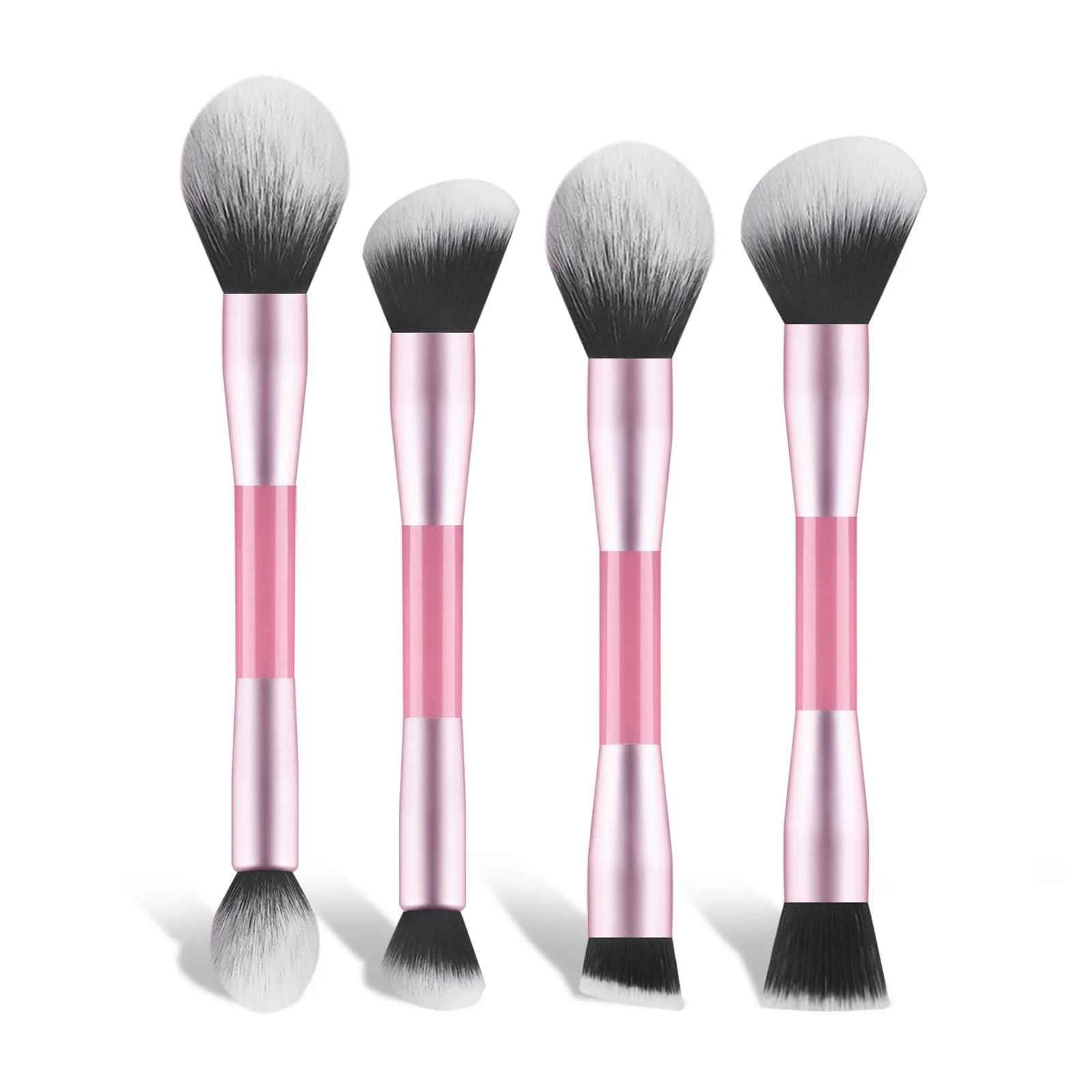 4-teiliges rosa Make-up-Pinsel-Set mit doppelten Enden, leicht zu greifende Pinsel mit Kunststoffgriff für Lidschatten und loses Puder