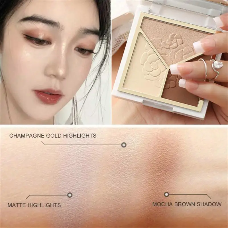 Blush Highlighter Natural Cheek Tint Blush Pearly Glitter Highlight Face Makeup 3 In 1 Makeup Palette Face Contour Shadow