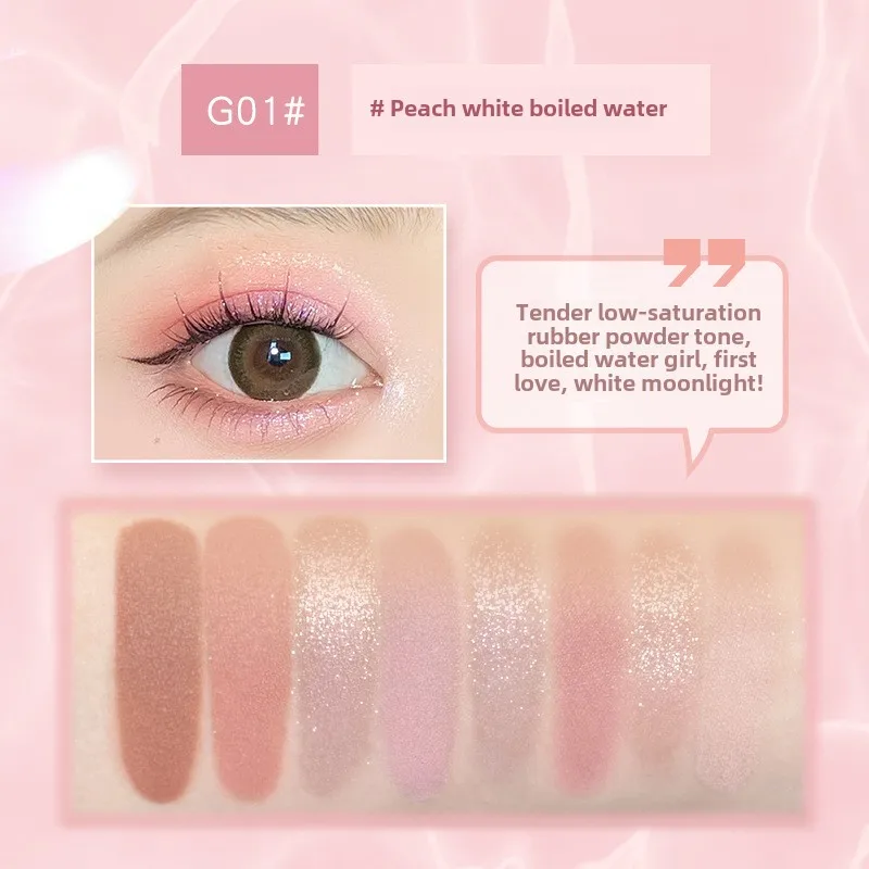 GOGO TALES paleta de sombras de ojos de 8 colores té de la leche humo rosa mate rubor nacarado paleta completa de sombras de ojos de alto brillo