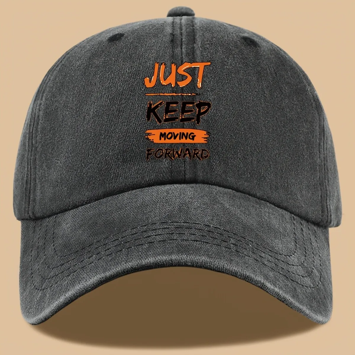 Just Keep Moving Forward Motivational Baseball Cap Polyester Distressed Sun Hat Outdoor Unisex