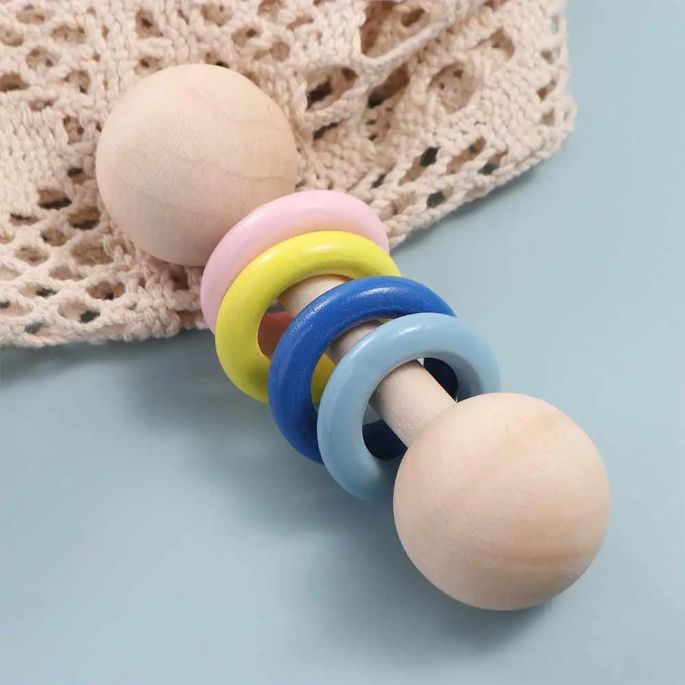 Rainbow Rings Wooden Baby Rattle Toy HandBell Educational Wooden Rings Musical Instruments Toy Musical Montessori