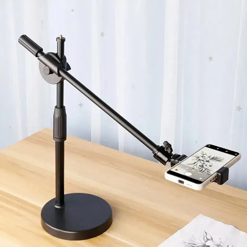 Cell Phone Holder To Record Video Office Phone Support Tiktok Stand Overhead Tripod With Ring Light Retractable Height Adjustabl