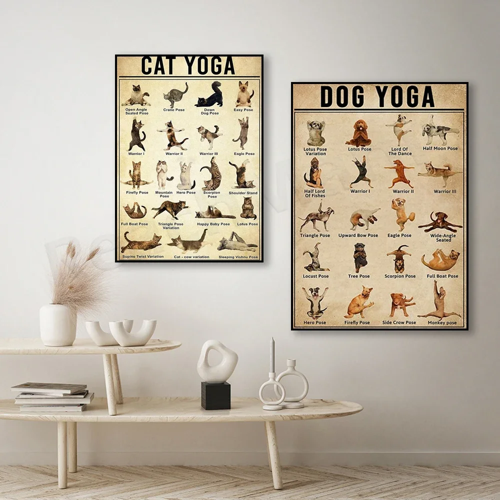 art de chat de yoga, affiche de pose de yoga de chat, yoga de chien, affiche de connaissance de yoga, affiche de yoga de méditation, affiche drôle de chat et de chien, décoration murale