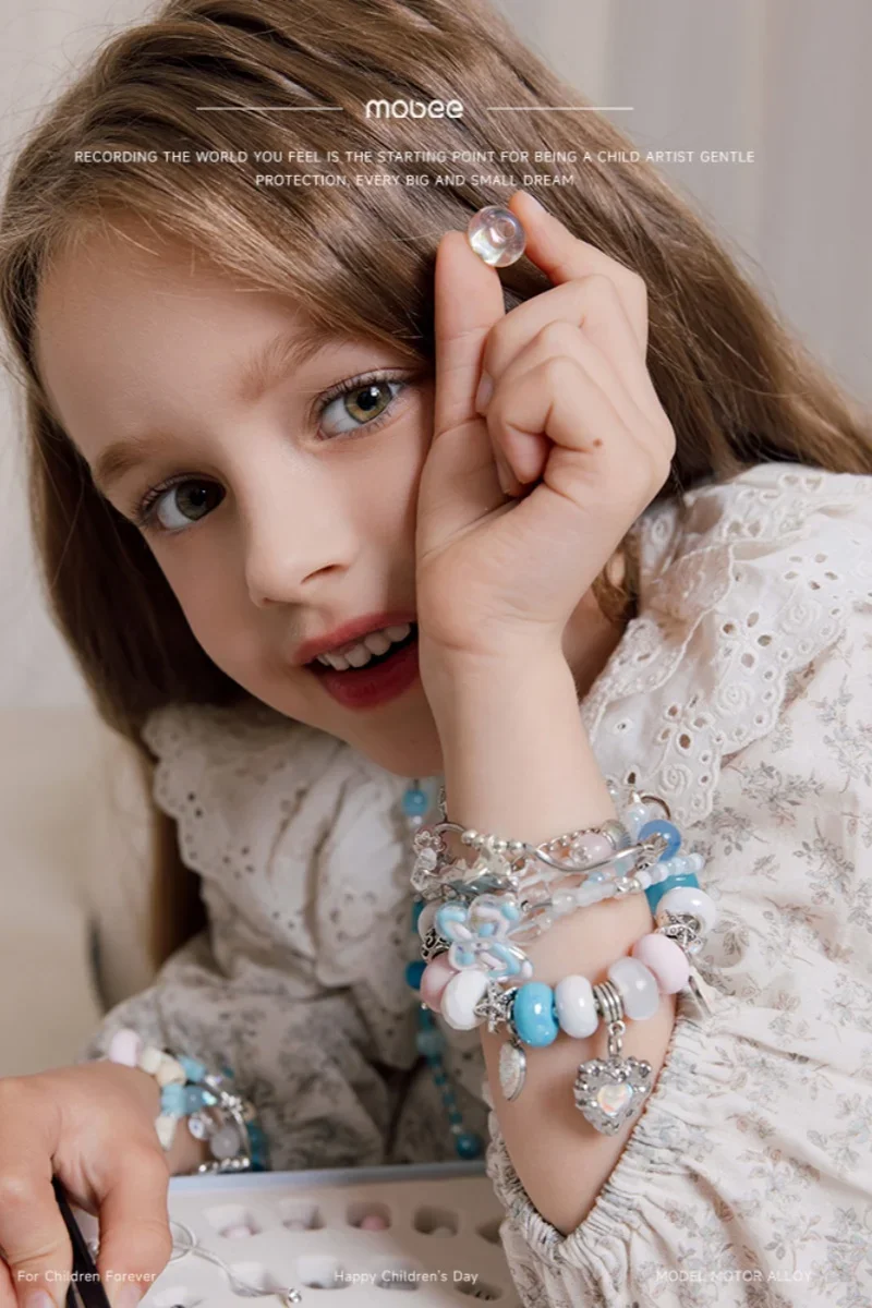 Kit exécutif de bracelet de bricolage pour enfants, matériel perlé fait à la main, zones de jouets, collier fait à la main, bijoux d'anniversaire pour filles, coffret cadeau coeur océanique