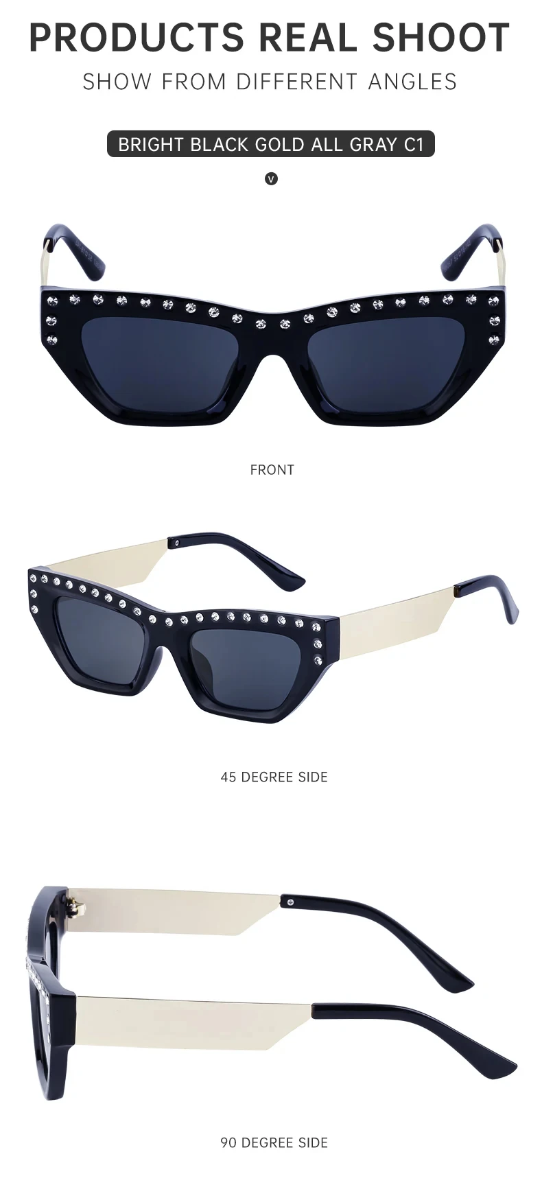 Katzenaugen-Rechteck-Sonnenbrille für Damen 2026 Luxusmarke Punk Kleiner Rahmen Strass-Sonnenbrille für Damen Mode Outdoor-Brillen – Detail 11