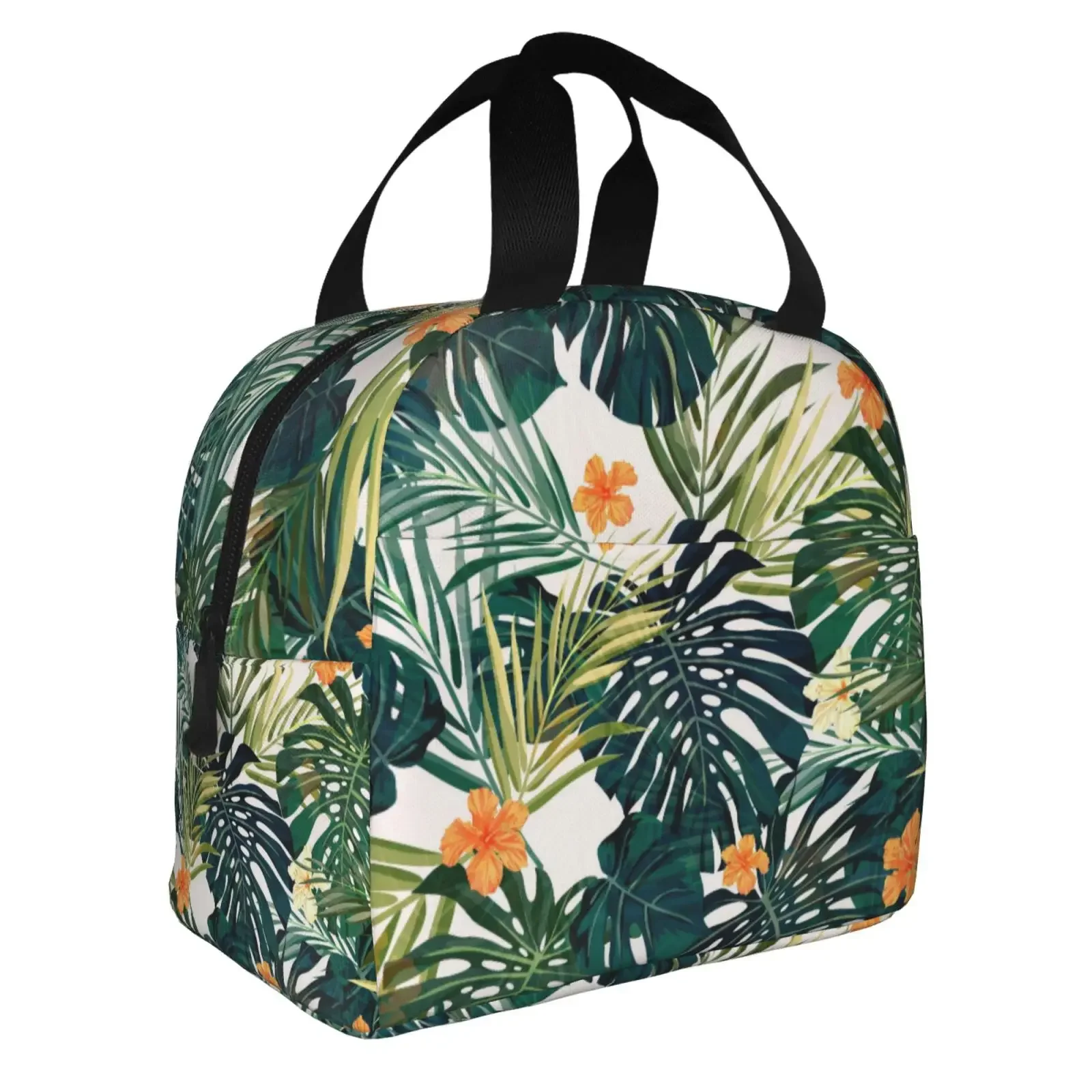 Tropical Palm Leaves Pattern Lunch Bag For Girls Funny Lunch Box Fun Picnic Cooler Bag Portable Zipper Oxford Thermal Lunch Bags