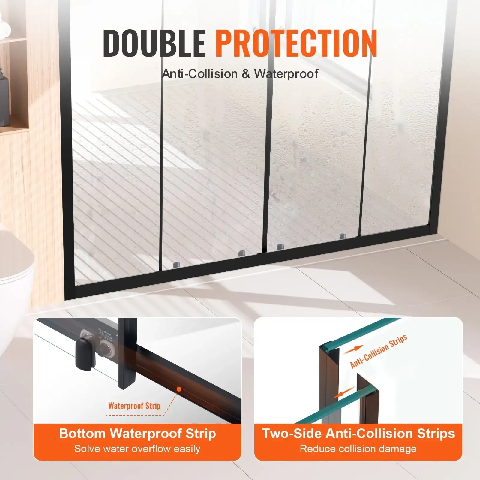 Semi-frameless Double Sliding Shower Door SGCC Tempered Glass Matte Black