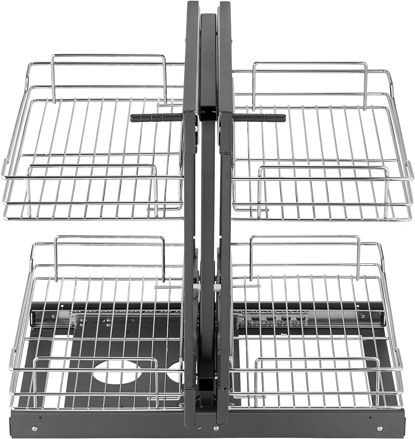 

Min 15" W Opening Blind Corner Pull Out Organizer, 2 Tier 4 Shelf Kitchen Cabinet Organizer, Chrome Carbon Steel Storage Bask