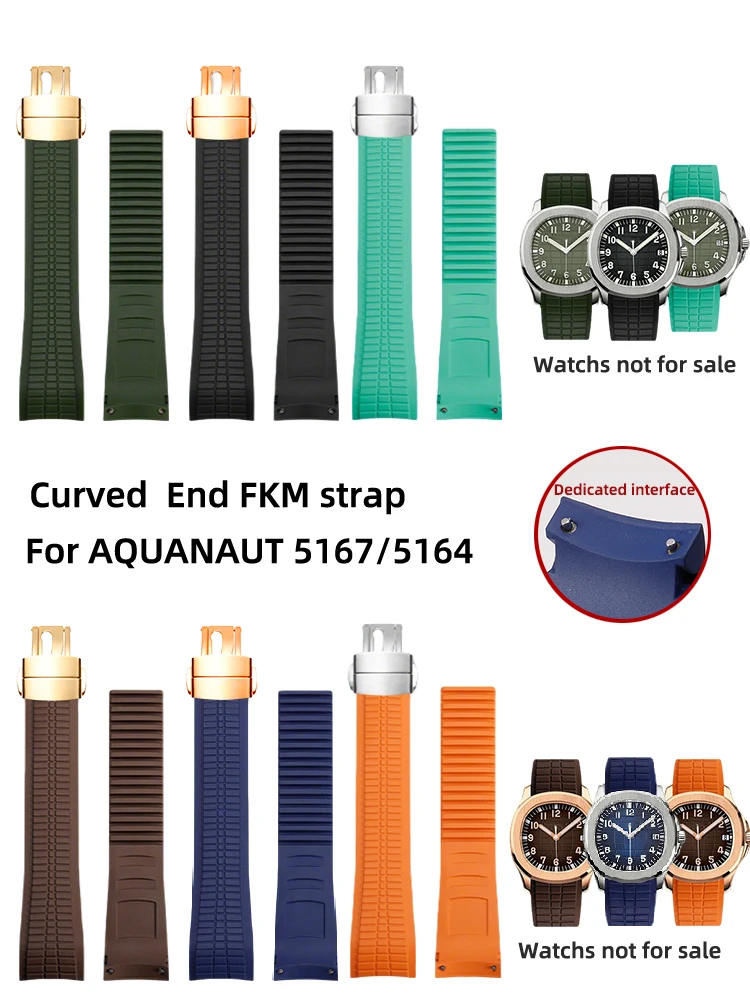

Folding buckle FKM strap 21mm For Patek Philippe AQUANAUT series VITON straps PP 5167 5164 Watch band Arc end wristband bracelet