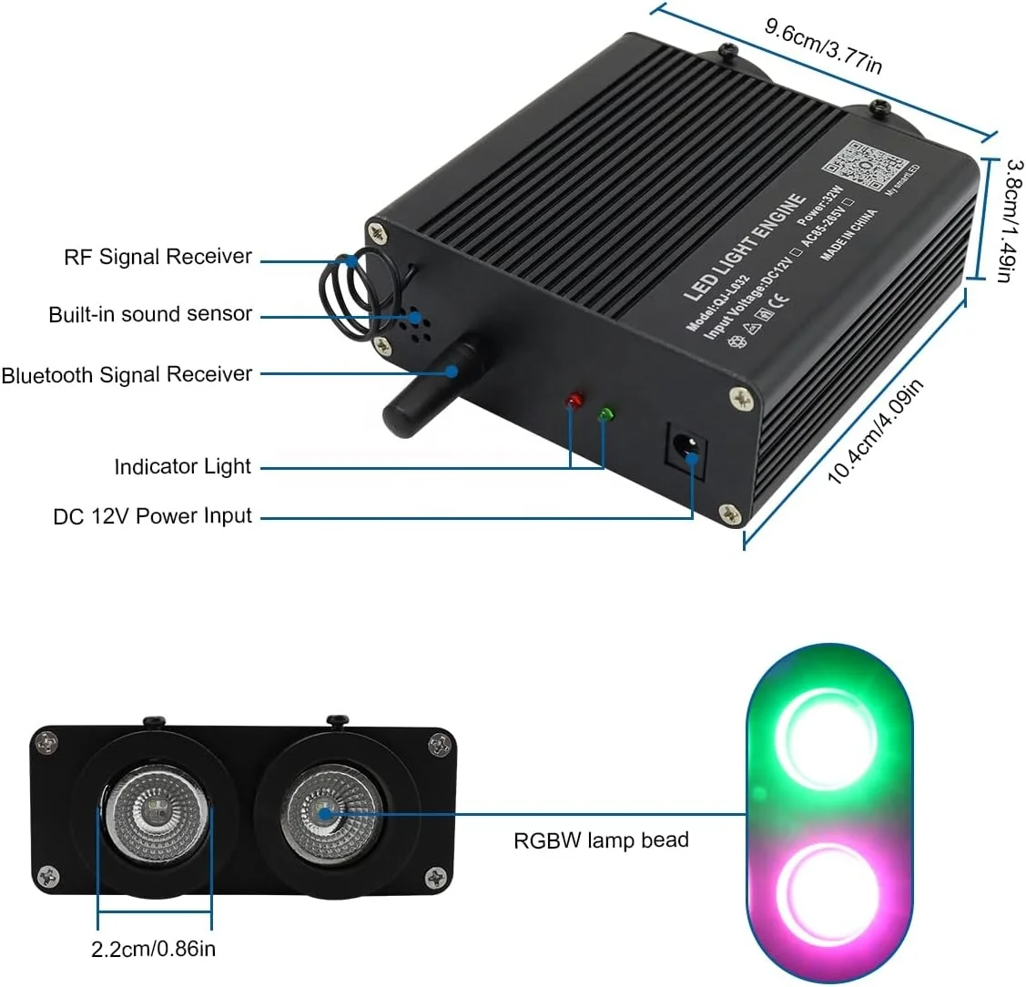 32W New Dual Hole Dual Color RGBW Starlight Light Source Mixed Fiber Optic Engine For Car Ceiling Indoor Star Lighting Kit