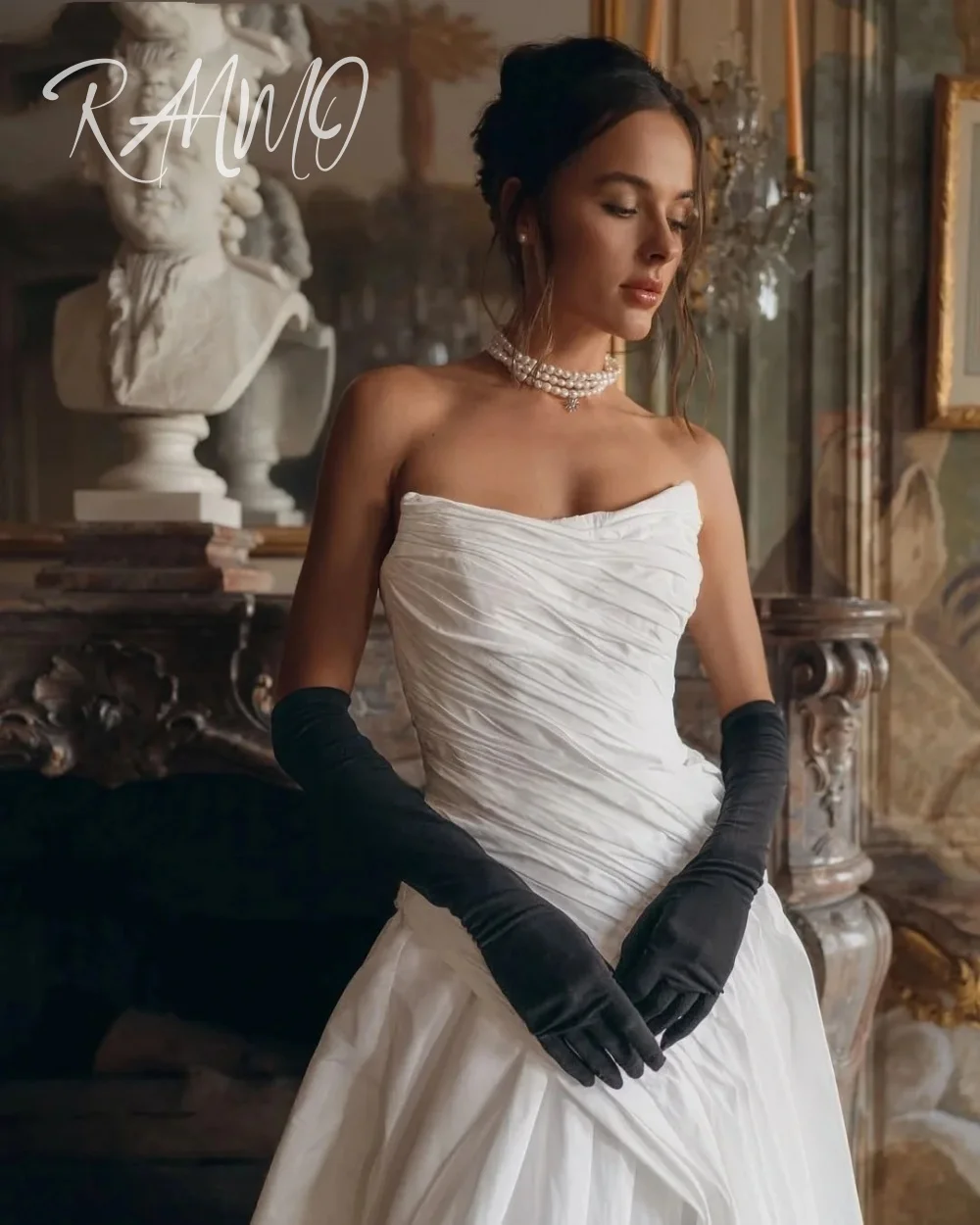 Ranmo Элегантное плиссированное атласное свадебное платье без бретелек с пышной юбкой, длинное свадебное платье по индивидуальному заказу, Vestido De Novia, со шлейфом 2025