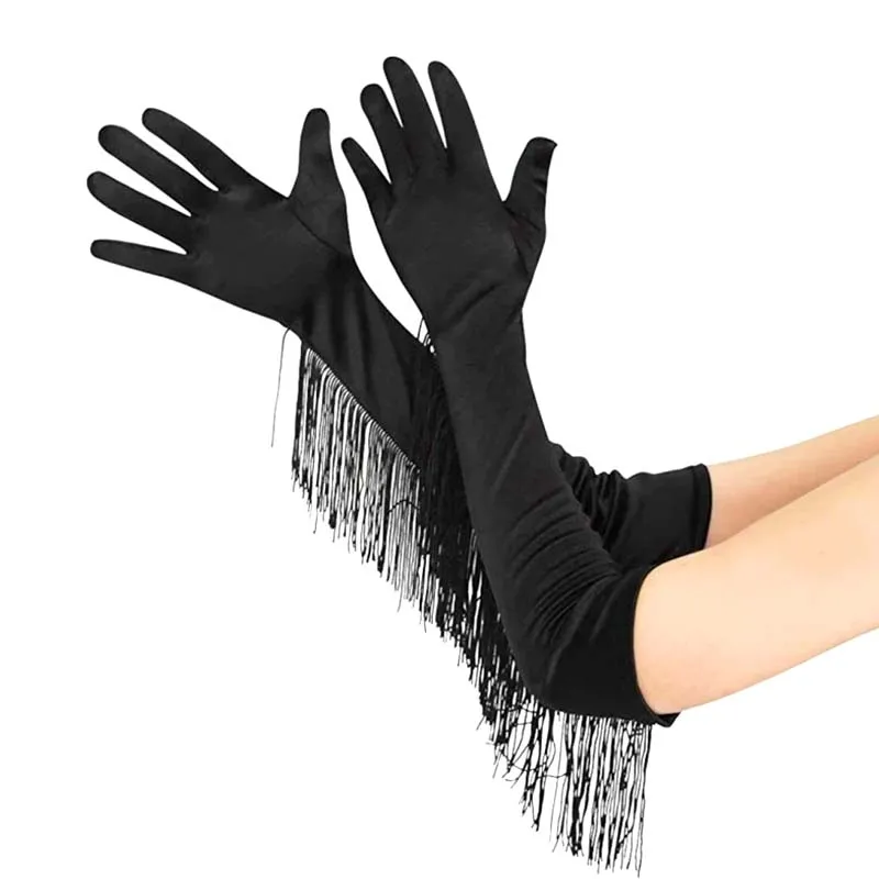 1 Pair Vintage Opera Pageant Stretch Long Tassel Gloves For Costume Dance Prom Party Club Wedding Warm Elastic Warm Party Gloves