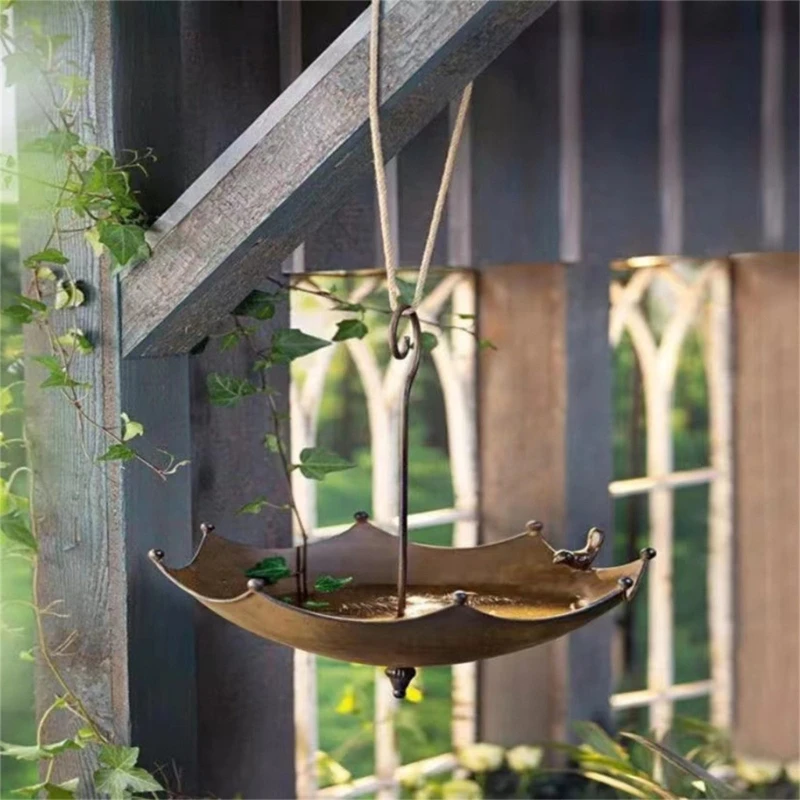 Ciotola per abbeveratoi per uccelli a forma ombrello elegante con gancio per dropship sabbia acqua semi