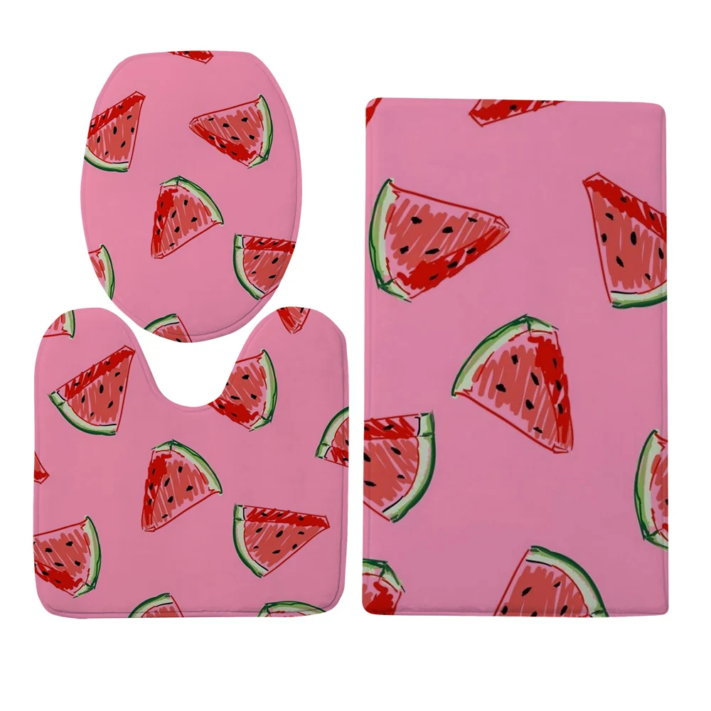 CLOOCL Fashion Toilet Cover Set Watermelon 3D Graphic Flannel Toilet Carpet Three-piece Suit Bath Mat Dropshipping