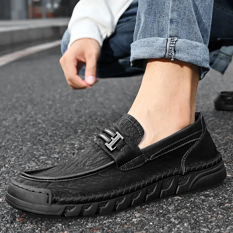 

Классическая мужская повседневная кожаная обувь в стиле ретро, брендовые удобные и мягкие деловые лоферы, прогулочные низкие туфли на плоской подошве для вождения