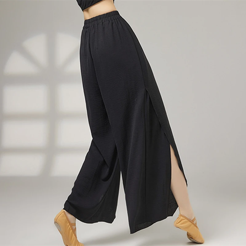 Pantaloni da danza classica da donna Pantaloni divisi da yoga Vita elastica Gamba larga Casual Costumi di linea di scena quotidiana Pantaloni da allenamento larghi