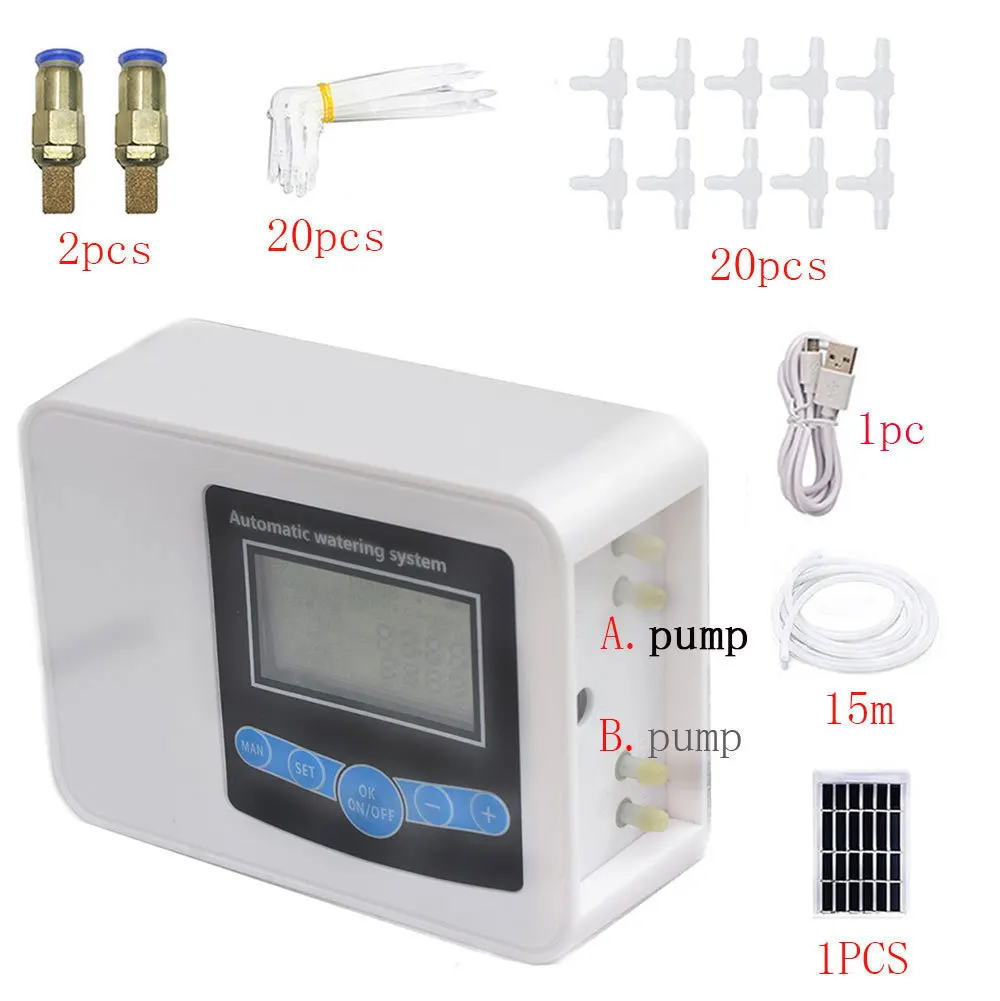 

Solar Double Pump Flower Watering Device Watering Timer Balcony Garden Flower Irrigation Controller Drip Irrigation