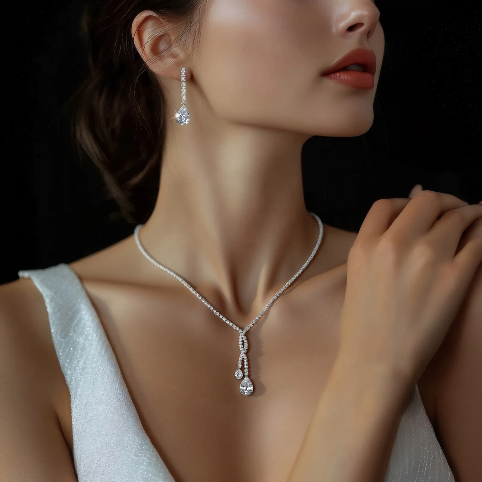 

HIBRIDE Glamorous Zirconia Pendant Teardrop Wedding Party Dubai Nigeria Bridal Necklace Earrings Ring Ladies Jewellery Set S-769